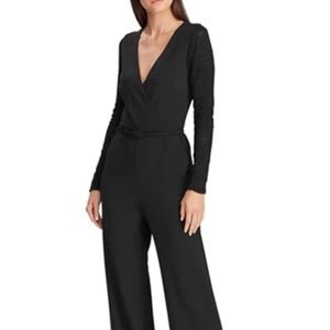 Lauren Ralph Lauren lace paneled jersey jumpsuit in black size 4.